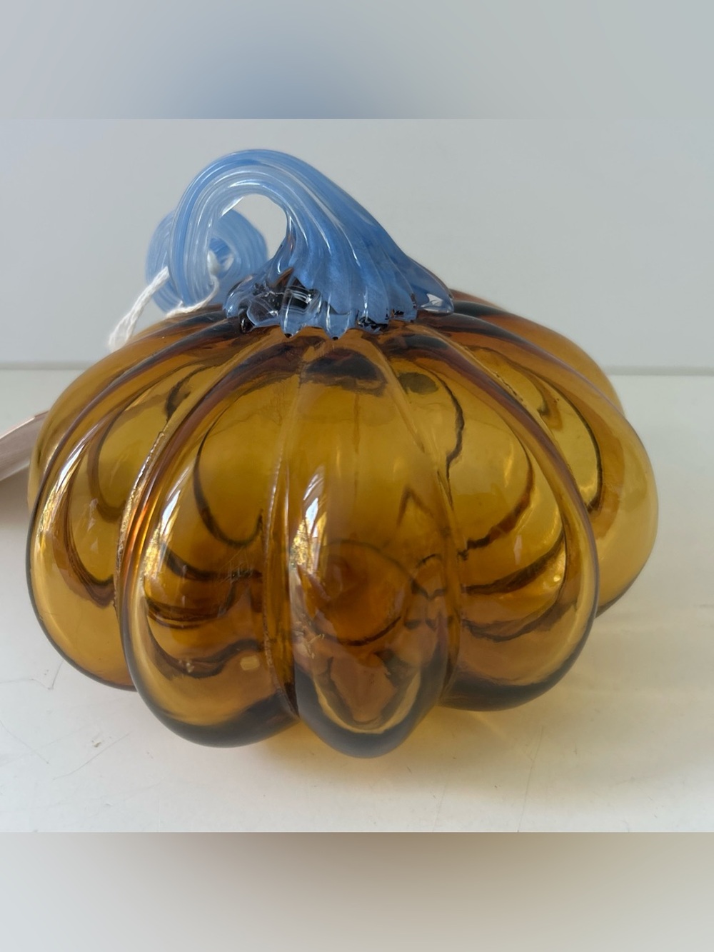 Martha Stewart Amber Glass Pumpkin with Blue Stem Decorative NEW - Picture 5 of 13